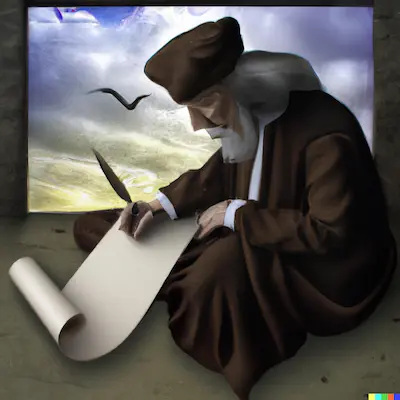 A scribe writing on parchment