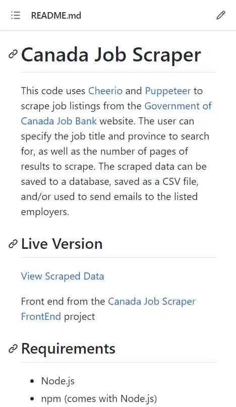 A screenshot of Job Scraper